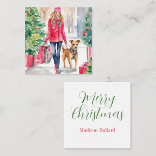 Watercolor Christmas Fashion Shopping Girl Gift Card