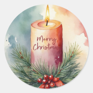 Watercolor Christmas Festive Candle Illustration Classic Round Sticker