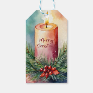 Watercolor Christmas Festive Candle Illustration Gift Tags