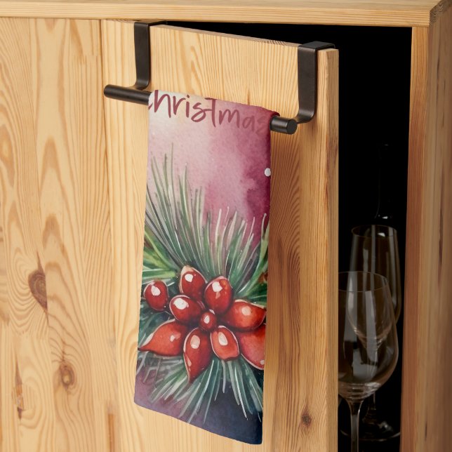 Watercolor Christmas Festive Candle Illustration  Tea Towel (Thirds Fold)