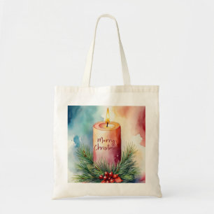 Watercolor Christmas Festive Candle Illustration Tote Bag