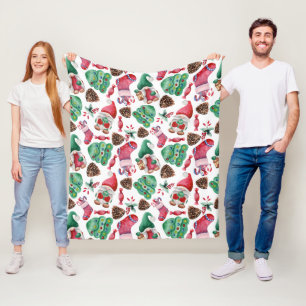 Watercolor Christmas Festive Fleece Blanket
