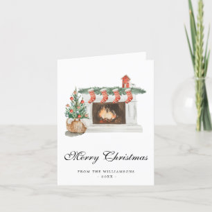 Watercolor Christmas Fireplace Card