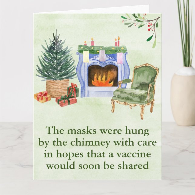 Watercolor Christmas Fireplace Chimney  Masks 2021 Card (Front)