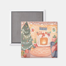 Watercolor Christmas Fireplace Magnet