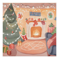 Watercolor Christmas Fireplace