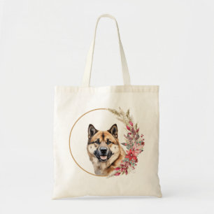 Watercolor Christmas Floral Dog Design Tote Bag