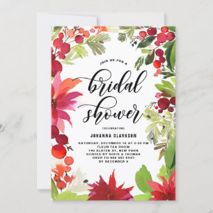 Watercolor Christmas Floral Frame Bridal Shower Invitation