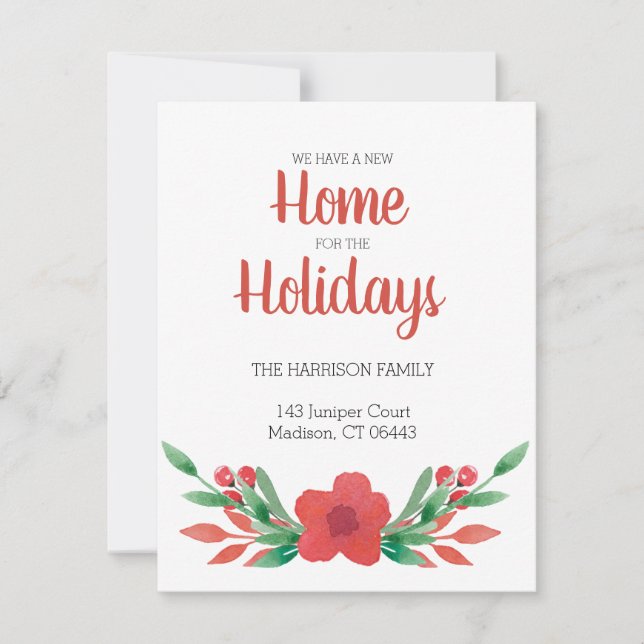 Watercolor Christmas Floral Moving Announcement (Front)
