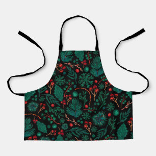 Watercolor Christmas Floral Pattern Apron