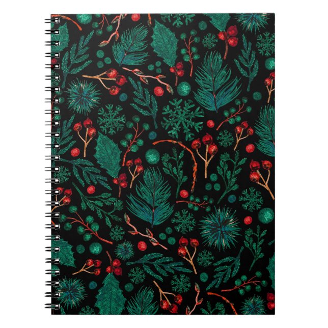 Watercolor Christmas Floral Pattern | Notebook (Front)