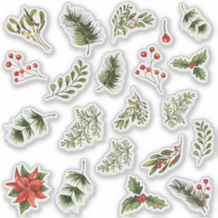 Watercolor Christmas Floral Red Berries