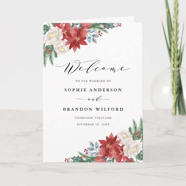 Watercolor Christmas Floral Winter Wedding Booklet Programme (Front)