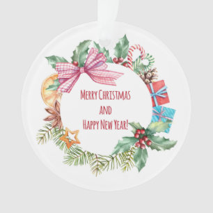 Watercolor Christmas Floral Wreath   Holidays Ornament