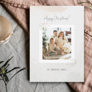 Watercolor Christmas Flower Dainty Personalised  Holiday Card