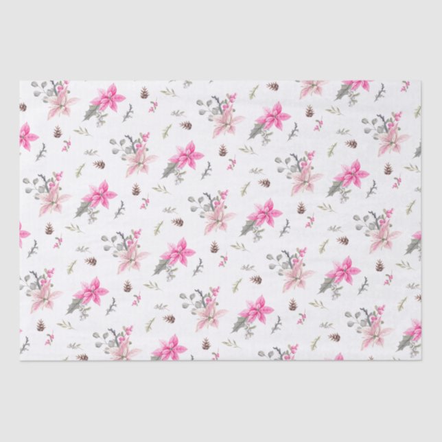 Watercolor Christmas Flowers and Greenery Tissue Paper (Front)