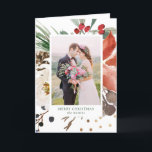Watercolor Christmas Flowers with your Photo Holiday Card<br><div class="desc">This elegant and trendy Christmas card features red and white watercolor flowers with green leaves and faux gold accents,  and your favourite personal photo. Add your personal message to the inside.</div>