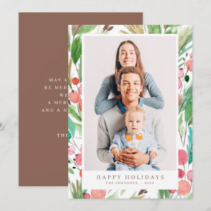 Watercolor Christmas Foliage Botanicals Modern Holiday Card