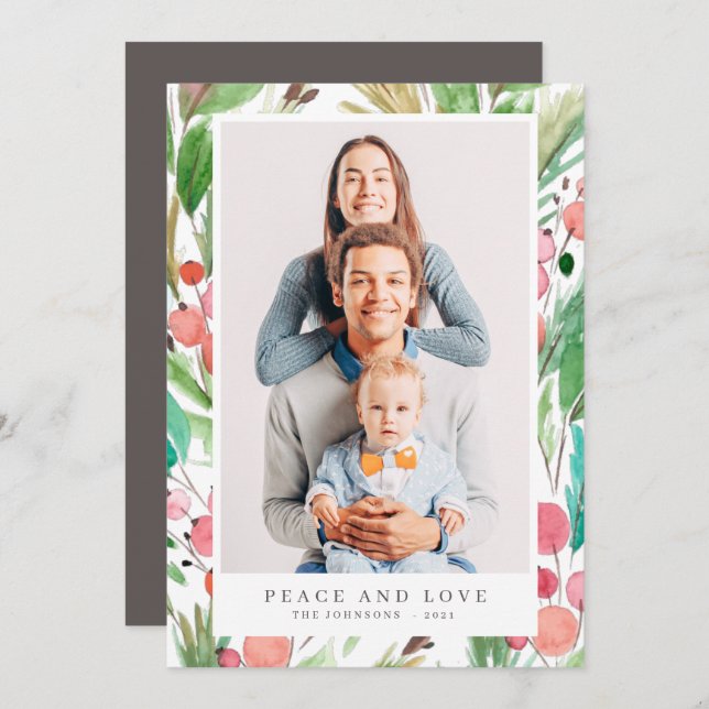 Watercolor Christmas Foliage Botanicals Modern Holiday Card (Front/Back)