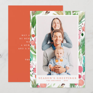 Watercolor Christmas Foliage Botanicals Modern Holiday Card