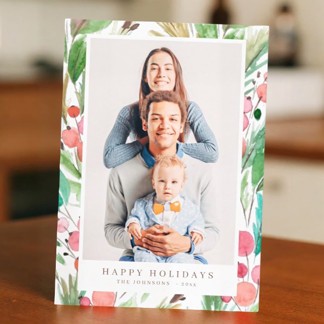 Watercolor Christmas Foliage Botanicals Modern Holiday Card (Creator Uploaded)