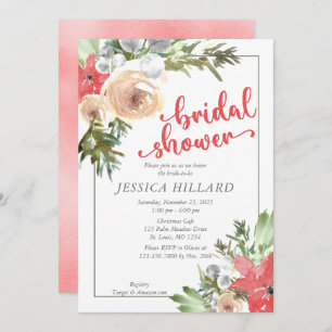Watercolor Christmas Foliage Bridal Shower Invitation
