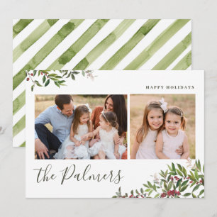 Watercolor Christmas Foliage Family Signature Holi Holiday Card