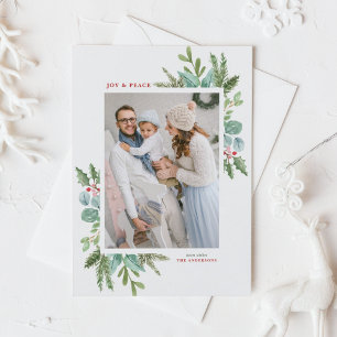 Watercolor Christmas Foliage Frame Holiday Photo Postcard