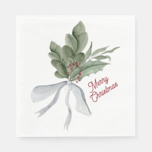 Watercolor Christmas Foliage Napkin
