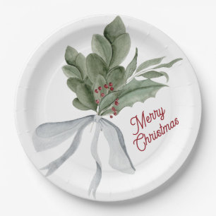 Watercolor Christmas Foliage Paper Plate