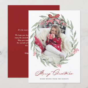 Watercolor Christmas Foliage Wreath Photo Holiday Card