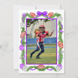 Watercolor Christmas Football Garland & Tree Photo Holiday Card