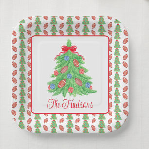 Watercolor Christmas Football Tree Gift Paper Plate