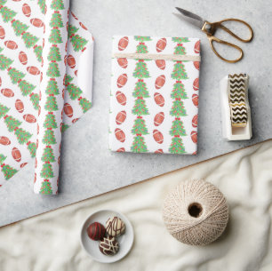 Watercolor Christmas Football Trees Wrapping Paper