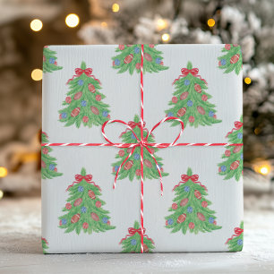 Watercolor Christmas Football Trees Wrapping Paper
