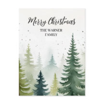 Watercolor Christmas Forest Trees Snowy Winter 