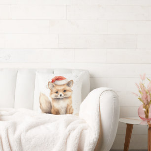 Watercolor Christmas Fox Cushion