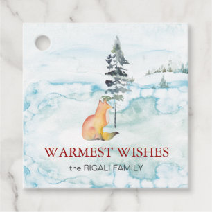 Watercolor Christmas Fox Favour Tags