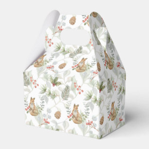 Watercolor Christmas Fox, Pine Branches, Berries Favour Box