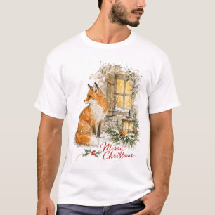 Watercolor Christmas Fox with Lantern T-Shirt