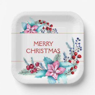 Watercolor Christmas Frame Paper Plate