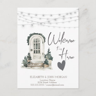 Watercolor Christmas Front Door,Heart Announcement Postcard