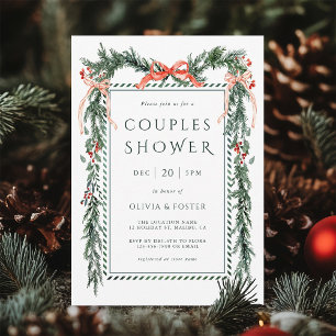 Watercolor Christmas Garland Couples Shower Invitation