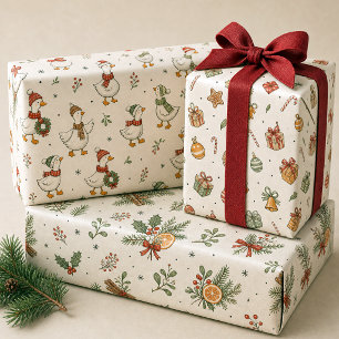 Watercolor Christmas Geese Wrapping Paper