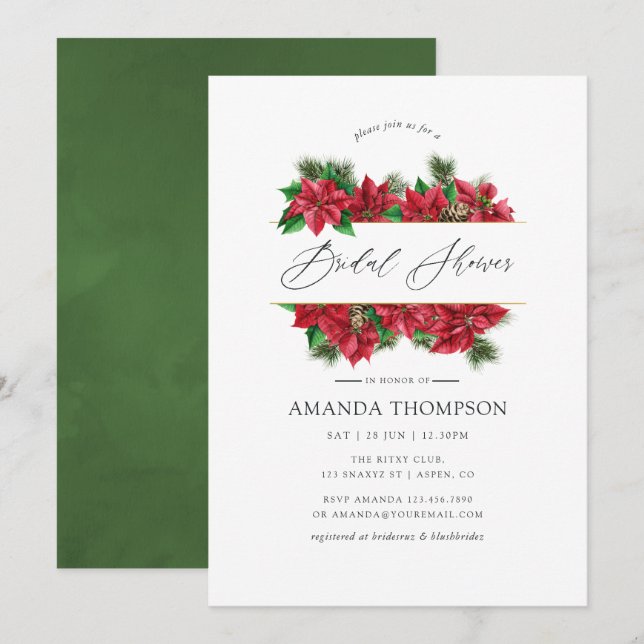 Watercolor Christmas Geometric Bridal Shower Invitation (Front/Back)