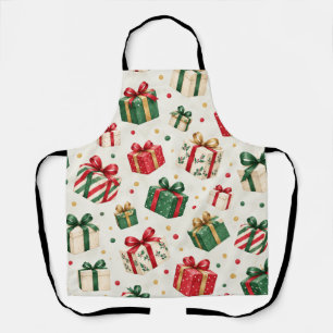 Watercolor Christmas Gift Box Pattern Apron