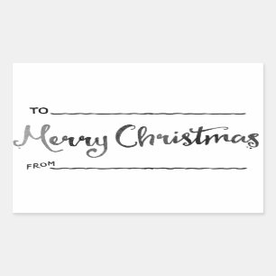 Watercolor Christmas Gift Tag, Black and White Rectangular Sticker
