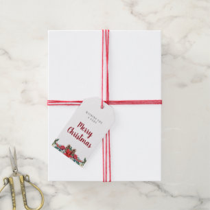 Watercolor Christmas gift tag Winter red flowers