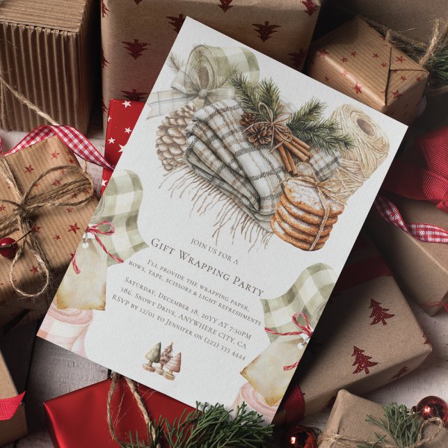 Watercolor Christmas Gift Wrapping Party Invitation (Creator Uploaded)