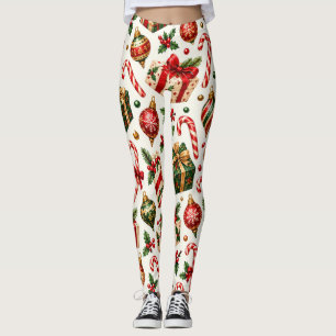 Watercolor Christmas Gifts and Ornaments Pattern Leggings